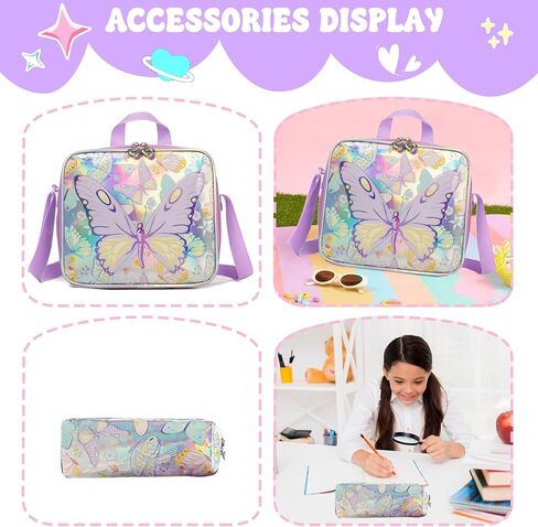 Meetbelify Backpacks for Girls School Backpacks with Lunch Box Pencil Case for Elementary Students Ages 8-10 Kids Travel Backpack 3 in 1 Backpack Set for Girls Butterfly in Saudi Arabia