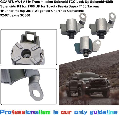 GXARTS AW4 A340 Transmission TCC Lock Up Solenoid + Shift Solenoids Kit fit for Toyota Previa Supra T100 Tacoma 4Runner Pickup fit for Jeep Wagoneer Cherokee Comanche fit for Lexus SC300 1992-1997 in Saudi Arabia
