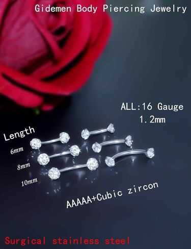 Internally Threaded Eyebrow Piercing Jewelry 16G 6mm 8mm 10mm Surgical Steel Gold Vertical Labret Lip Jewelry Curved Barbell Eyebrow Rings Rook Navel Small Belly Button Ring for Women Men in Saudi Arabia