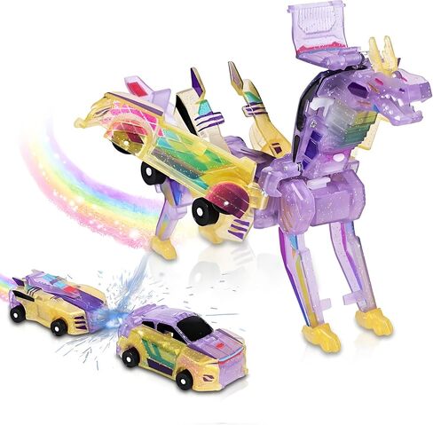 لعبة Dinosaur Transformer Car ， سيارات مغناطيسية تتحول إلى ديناصورات ， متعة - ألعاب التنين المملوءة للأولاد والبنات (الأزرق) in Kuwait