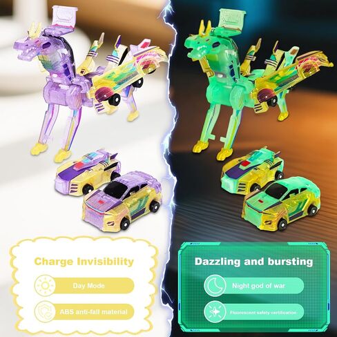 لعبة Dinosaur Transformer Car ， سيارات مغناطيسية تتحول إلى ديناصورات ， متعة - ألعاب التنين المملوءة للأولاد والبنات (الأزرق) in Kuwait