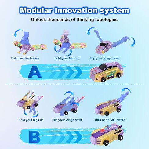 لعبة Dinosaur Transformer Car ， سيارات مغناطيسية تتحول إلى ديناصورات ， متعة - ألعاب التنين المملوءة للأولاد والبنات (الأزرق) in Kuwait