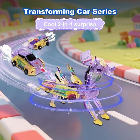 لعبة Dinosaur Transformer Car ， سيارات مغناطيسية تتحول إلى ديناصورات ， متعة - ألعاب التنين المملوءة للأولاد والبنات (الأزرق) in Kuwait