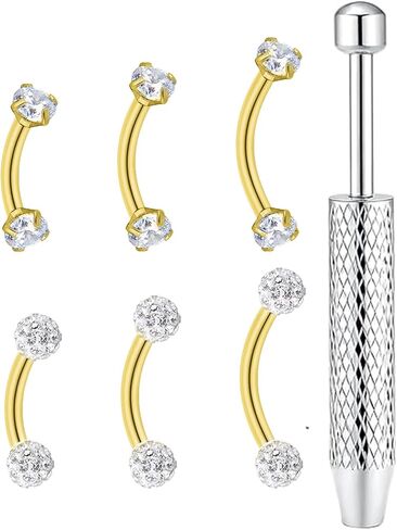Internally Threaded Eyebrow Piercing Jewelry 16G 6mm 8mm 10mm Surgical Steel Gold Vertical Labret Lip Jewelry Curved Barbell Eyebrow Rings Rook Navel Small Belly Button Ring for Women Men in Saudi Arabia