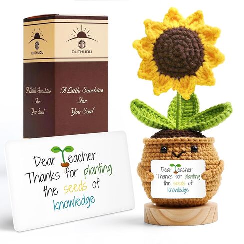 Sunflower Crochet Flower Gift - Handmade Positive Doll with Uplifting Quote - Thank You, Appreciation Gift for Teacher, Best Friend, Coworker, Women - Cute Emotional Support Decor (S4) in Kuwait