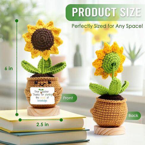 Sunflower Crochet Flower Gift - Handmade Positive Doll with Uplifting Quote - Thank You, Appreciation Gift for Teacher, Best Friend, Coworker, Women - Cute Emotional Support Decor (S4) in Kuwait
