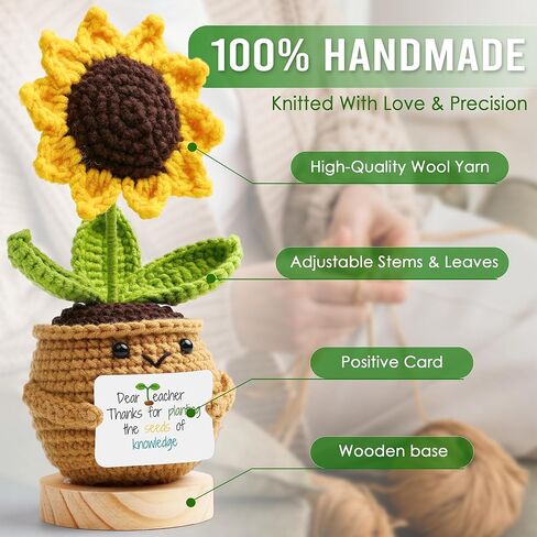 Sunflower Crochet Flower Gift - Handmade Positive Doll with Uplifting Quote - Thank You, Appreciation Gift for Teacher, Best Friend, Coworker, Women - Cute Emotional Support Decor (S4) in Kuwait