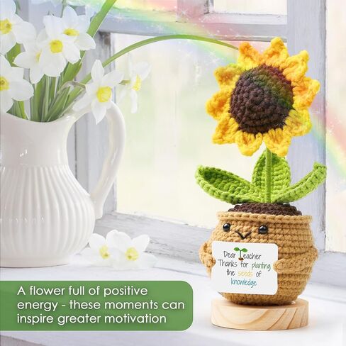 Sunflower Crochet Flower Gift - Handmade Positive Doll with Uplifting Quote - Thank You, Appreciation Gift for Teacher, Best Friend, Coworker, Women - Cute Emotional Support Decor (S4) in Kuwait