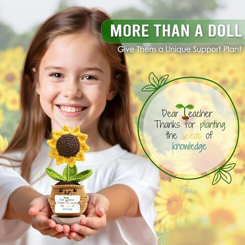Sunflower Crochet Flower Gift - Handmade Positive Doll with Uplifting Quote - Thank You, Appreciation Gift for Teacher, Best Friend, Coworker, Women - Cute Emotional Support Decor (S4) in Kuwait
