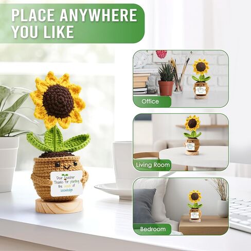 Sunflower Crochet Flower Gift - Handmade Positive Doll with Uplifting Quote - Thank You, Appreciation Gift for Teacher, Best Friend, Coworker, Women - Cute Emotional Support Decor (S4) in Kuwait