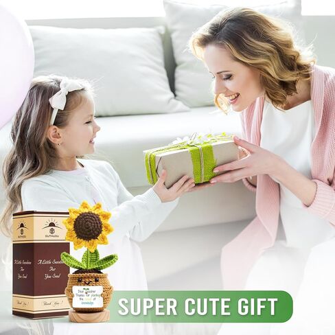 Sunflower Crochet Flower Gift - Handmade Positive Doll with Uplifting Quote - Thank You, Appreciation Gift for Teacher, Best Friend, Coworker, Women - Cute Emotional Support Decor (S4) in Kuwait