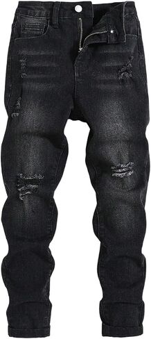 GORGLITTER Boy's Colorblock Embroidered Stacked Jeans Y2K Straight Slim Fit Denim Pants in Saudi Arabia