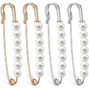 4 PCS Pearl Pins Safety ، دبابيس بروش لؤلؤة للنساء ، دبابيس السلامة الزخرفية للأزياء للملابس ، وشاح ، لباس ، سروال ، إكسسوارات تنورة ضملة الخصر (الذهب ، الفضة) in Kuwait