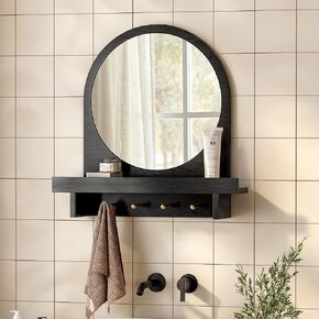 مرآة الجدار مع الرف والخطافات ، 20 "x20" مرآة الغرور المقوسة الزخرفة مرايا الجدار المعلق مرآة الخشب إطار مرآة لحمام غرفة نوم غرفة المعيشة ، أسود in Saudi Arabia