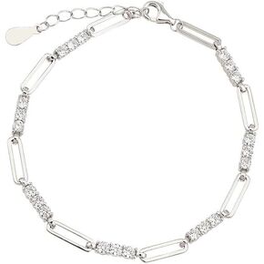 Breeze 925 Sterling Silver Paperclip Link Bracelet مع الزركون الأبيض الأنيق in Saudi Arabia