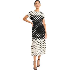 Maggy London Women's High Neckline Short Sleeve Midi Keyhole Back-Gradient Square Pattern-Cocktail Party Wedding Guest Dress in Saudi Arabia