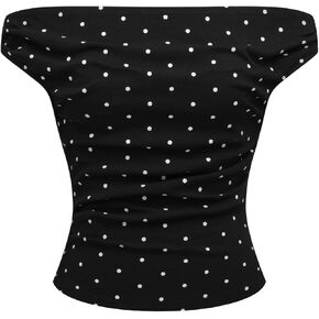 قمم دبابات عصير التفاح للنساء قبالة الكتف Polka Dot ruched knit Top Cute Sleeve Shore Tops Out Out Out Tops in Saudi Arabia