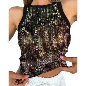 Women's Sequin Tank Top Sparkle Glitter Summer Sleeveless Blouse Crew Neck Slim Fit Club Party Vest in Saudi Arabia