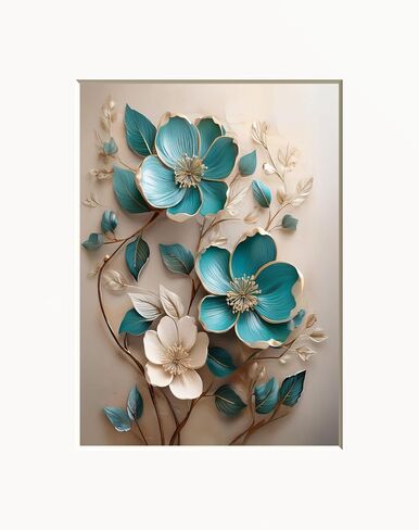 Teal Brown Decor, Teal Lily Textured Flower Picture, Teal Print, Teal Brown Home Decor Bathroom Bedroom Wall Art Handmade (Lily Flower) in Kuwait