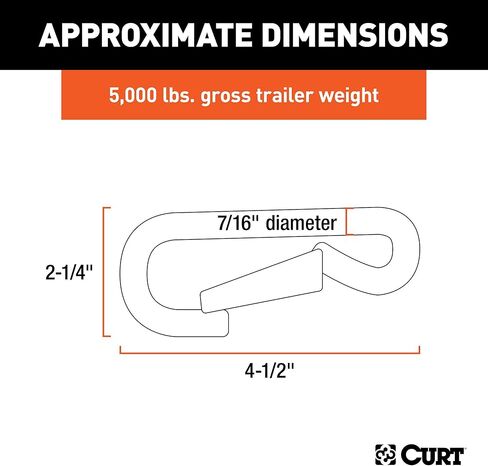 CURT 81271 Snap Hook Trailer Safety Chain Hook Carabiner Clip, 7/16-Inch Diameter, 5,000 lbs, CLEAR ZINC in Saudi Arabia