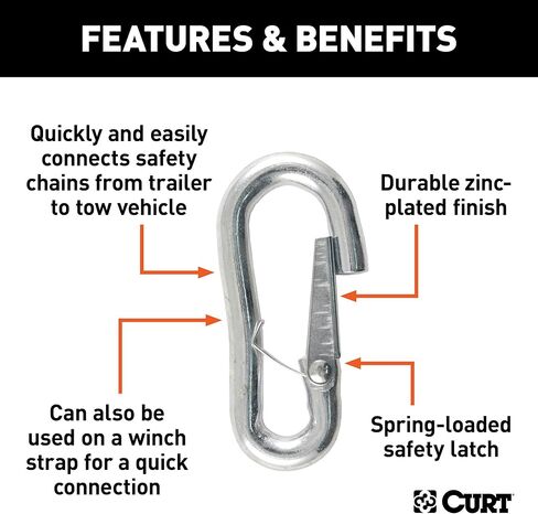 CURT 81271 Snap Hook Trailer Safety Chain Hook Carabiner Clip, 7/16-Inch Diameter, 5,000 lbs, CLEAR ZINC in Saudi Arabia