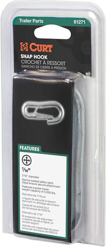 CURT 81271 Snap Hook Trailer Safety Chain Hook Carabiner Clip, 7/16-Inch Diameter, 5,000 lbs, CLEAR ZINC in Saudi Arabia