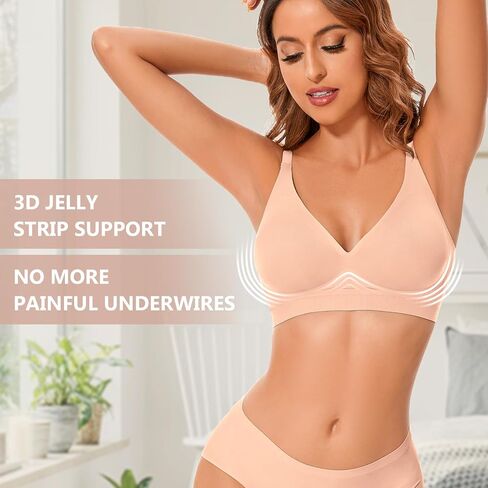 WOWENY Deep V Neck Seamless Wireless Bra for Women Soft Bralettes No Underwire Plunge Adjustable Everyday Bra with Support in Saudi Arabia