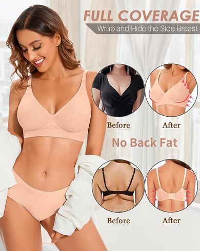 WOWENY Deep V Neck Seamless Wireless Bra for Women Soft Bralettes No Underwire Plunge Adjustable Everyday Bra with Support in Saudi Arabia
