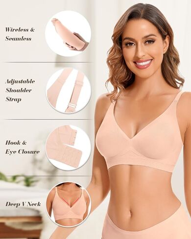 WOWENY Deep V Neck Seamless Wireless Bra for Women Soft Bralettes No Underwire Plunge Adjustable Everyday Bra with Support in Saudi Arabia