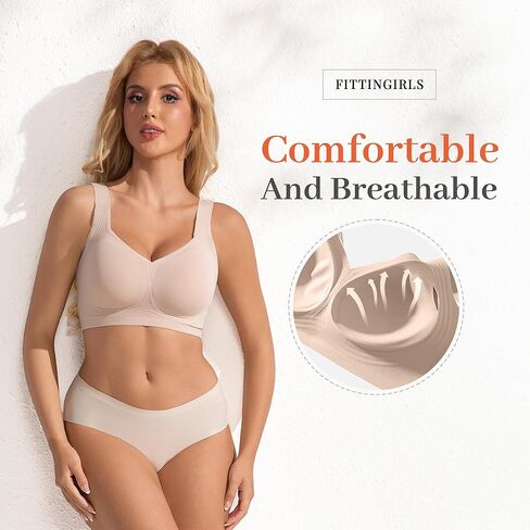 Fittingirls Women's Ultra-Soft Wireless Bra Full Coverage Non-Wired Padded Design Breathable Lightweight All-Day Comfort in Saudi Arabia