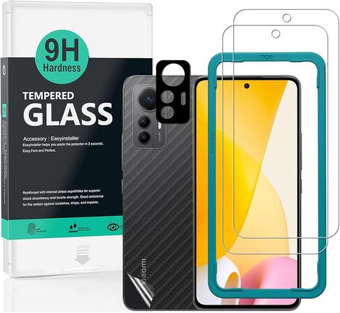 Ibywind Screen Protector For Xiaomi 12T Pro 5G(6.67 Inches),with 2Pcs Tempered Glass,1Pc Camera Lens Protector,1Pc Backing Carbon Fiber Film[Fingerprint Reader,Easy to install] in Kuwait