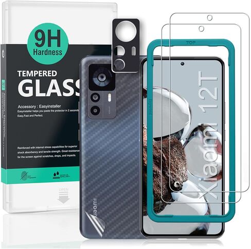 Ibywind Screen Protector For Xiaomi 12T Pro 5G(6.67 Inches),with 2Pcs Tempered Glass,1Pc Camera Lens Protector,1Pc Backing Carbon Fiber Film[Fingerprint Reader,Easy to install] in Kuwait