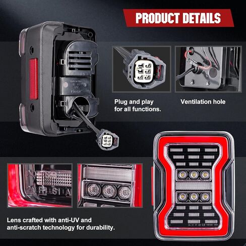 LED LED LID LIGHT PRESSION لـ Wrangler JK JKU 2007-2018 ، مصابيح خلفية للفرامل الخلفية مع مصابيح تشغيل الإشارة والأضواء العكسية ، 2 عبوات in Kuwait