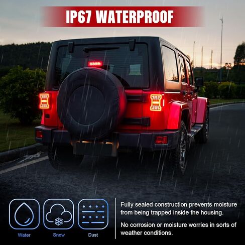 LED LED LID LIGHT PRESSION لـ Wrangler JK JKU 2007-2018 ، مصابيح خلفية للفرامل الخلفية مع مصابيح تشغيل الإشارة والأضواء العكسية ، 2 عبوات in Kuwait