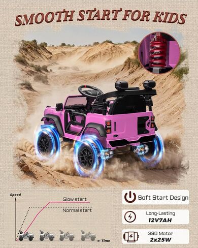 First Ride On 24V Ride on Toys for Big Kids, Licensed Ford Bronco Raptor 2 Seater Ride on Cars with Remote Control, Ride on Truck w/ 4-Wheeler Suspension, 3 Speeds, Led Lights, Bluetooth (24V, Pink) in Saudi Arabia