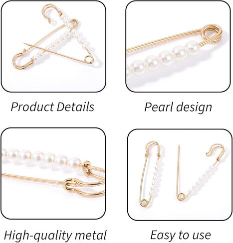 4 PCS Pearl Pins Safety ، دبابيس بروش لؤلؤة للنساء ، دبابيس السلامة الزخرفية للأزياء للملابس ، وشاح ، لباس ، سروال ، إكسسوارات تنورة ضملة الخصر (الذهب ، الفضة) in Kuwait