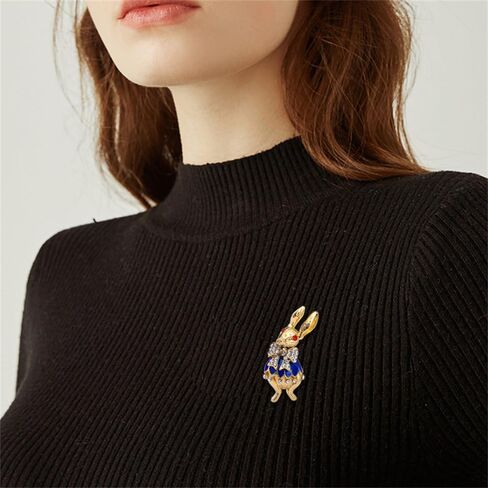 Rhinestone Bow Rabbit Brooch Pin for Women Girls Men Gold Plated Fashion Cute Crystal Bow Enamel Cartoon Bunny Gentleman Brooches Lapel Pins Lucky Decor Dress Accessories Easter Holiday Jewelry Gift in Saudi Arabia