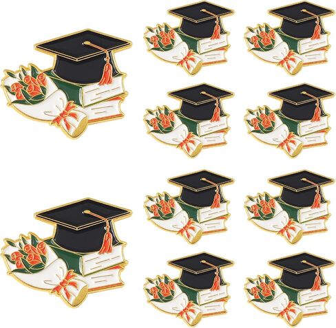 10 Pcs Graduation Enamel Pins Set 4 Styles 2025 Graduation Gifts Button Lapel Pins Souvenir Emblem Graduate Pin Book Flower Grad Cap and Diploma for College Teacher Congrats Grad Party Favor in Saudi Arabia