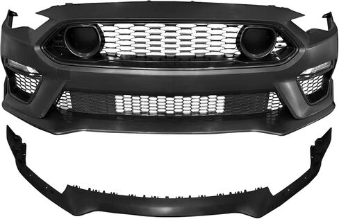 IKON MOTORSPORTS, Front Bumper Cover Compatible With 2018-2023 Ford Mustang, Unpainted Black PP Polypropylene 2021 Mach 1 Style Front Bumper Conversion Replacement Full Kit, 2019 2020 2021 in Saudi Arabia