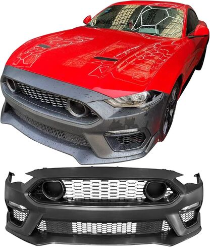 IKON MOTORSPORTS, Front Bumper Cover Compatible With 2018-2023 Ford Mustang, Unpainted Black PP Polypropylene 2021 Mach 1 Style Front Bumper Conversion Replacement Full Kit, 2019 2020 2021 in Saudi Arabia