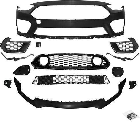 IKON MOTORSPORTS, Front Bumper Cover Compatible With 2018-2023 Ford Mustang, Unpainted Black PP Polypropylene 2021 Mach 1 Style Front Bumper Conversion Replacement Full Kit, 2019 2020 2021 in Saudi Arabia