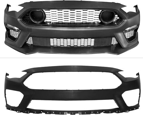 IKON MOTORSPORTS, Front Bumper Cover Compatible With 2018-2023 Ford Mustang, Unpainted Black PP Polypropylene 2021 Mach 1 Style Front Bumper Conversion Replacement Full Kit, 2019 2020 2021 in Saudi Arabia