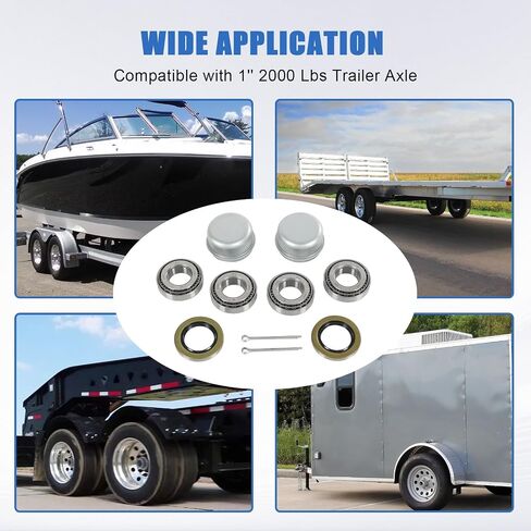 2 Sets Trailer Wheel Hub Bearings Kit L44643/L44610 Bearings (1.000" ID, OD 1.980", Width 0.580"), 12192TB Grease Seals (1.980" OD), Dust Cover and Cotter Pin for 1'' Trailer Axles in Saudi Arabia