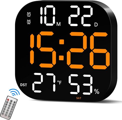 Mashi 13 "ساعة حائط رقمية كبيرة مع التحكم عن بُعد ، ديست ، مؤقت ، تلقائي ， باهتة مخصصة ، درجة حرارة ، رطوبة ، أجهزة إنذار مزدوجة ، مثبتة ، ديكور الغرفة لغرفة المعيشة ، صالة رياضية ، مرآب ، هدية للمسنين in Kuwait