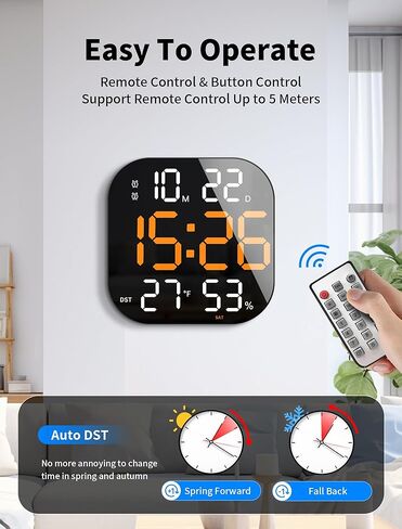 Mashi 13 "ساعة حائط رقمية كبيرة مع التحكم عن بُعد ، ديست ، مؤقت ، تلقائي ， باهتة مخصصة ، درجة حرارة ، رطوبة ، أجهزة إنذار مزدوجة ، مثبتة ، ديكور الغرفة لغرفة المعيشة ، صالة رياضية ، مرآب ، هدية للمسنين in Kuwait