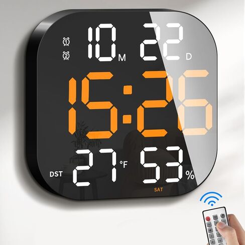 Mashi 13 "ساعة حائط رقمية كبيرة مع التحكم عن بُعد ، ديست ، مؤقت ، تلقائي ， باهتة مخصصة ، درجة حرارة ، رطوبة ، أجهزة إنذار مزدوجة ، مثبتة ، ديكور الغرفة لغرفة المعيشة ، صالة رياضية ، مرآب ، هدية للمسنين in Kuwait