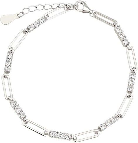 BREEZE 925 Sterling Silver Paperclip Link Bracelet with Elegant White Zircons in Saudi Arabia