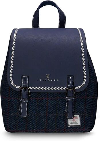 Islander Harris Tweed Jura Backpack for Women, Navy Over-Check in Kuwait