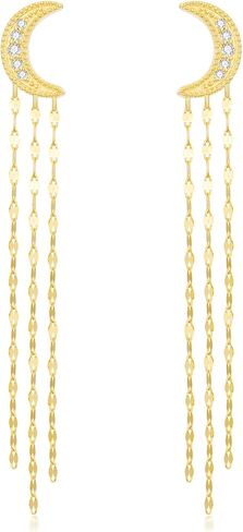 SISGEM 14k Gold Created Moissanite Moon Dangling Tassel Earrings for Women, 14kt Gold Long Chain Love Jewelry Gifts for Her in Saudi Arabia