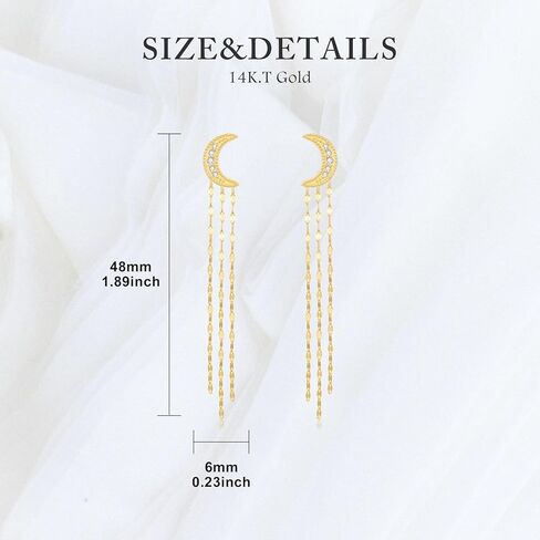 SISGEM 14k Gold Created Moissanite Moon Dangling Tassel Earrings for Women, 14kt Gold Long Chain Love Jewelry Gifts for Her in Saudi Arabia